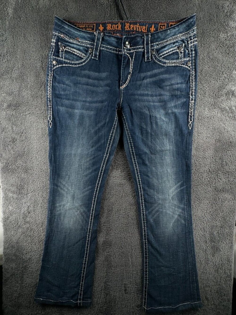 Rock Revival Luna Easy Boot Jeans Size 29 Blue Denim Embellished Ladies